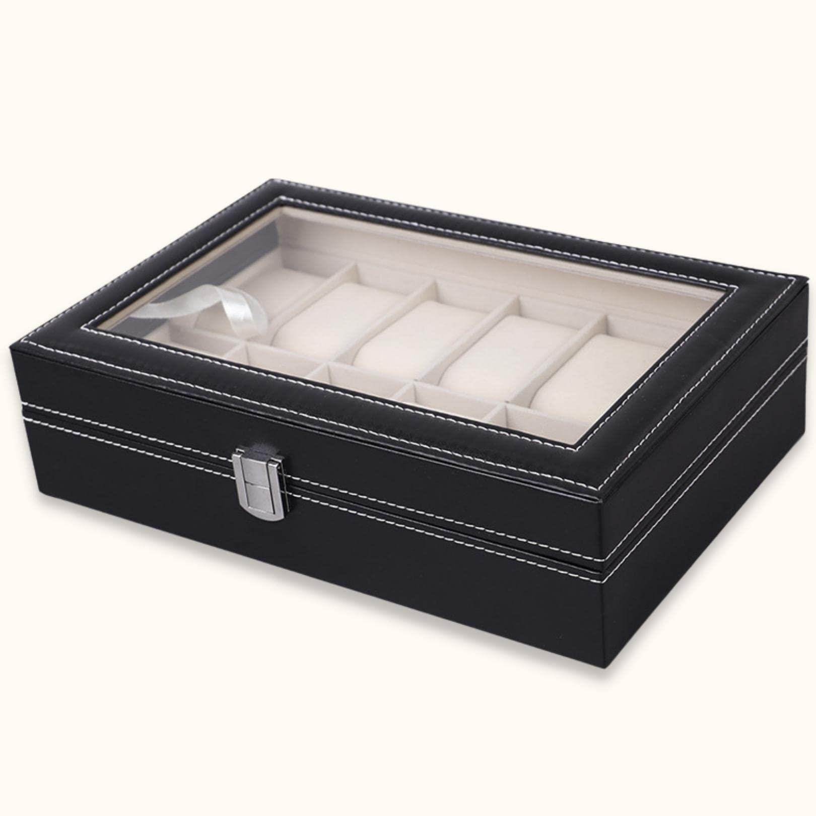 SYGA Watch Box for 12 Watches | Watch Case | Watch Holder | Watch Organizer Designer/Black_ Pu Leather
