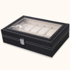 SYGA Watch Box for 12 Watches | Watch Case | Watch Holder | Watch Organizer Designer/Black_ Pu Leather