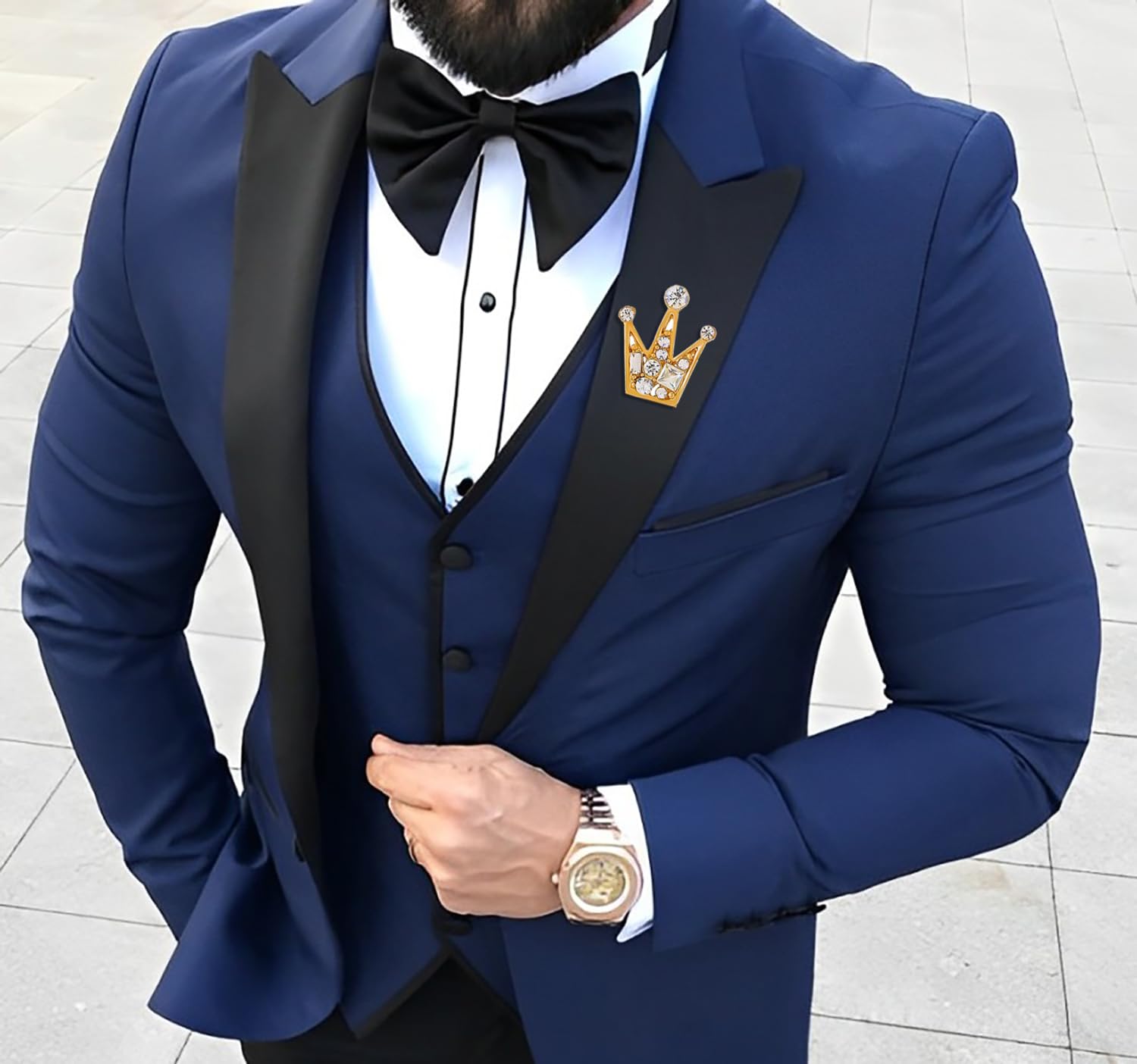 SYGA Men's Suit Chest Brooch Fashionable Gemstone Decoration Diamond Clothing Accessories(Golden Crown)