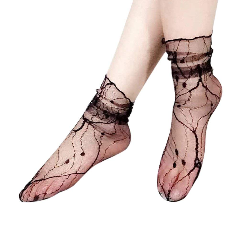 SYGA Cross Lining Dots Pattern Black Women Girl Transparent Mesh Sock Elastic Sandals Socks