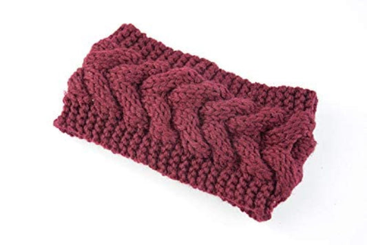 Momisy Knitted Winter Twist Woolen Warm Headband Cold Weather Hair Accessories Head Wrap Winter Designer Headbands for Women & Men- Maroon
