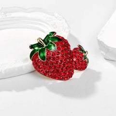 SYGA Brooch Pin Fashion Crystal Rhinestone Jewellery Pin Vintage Clothing Accessories Decoration Full-Diamond Double Strawberry Brooches For Women- S251