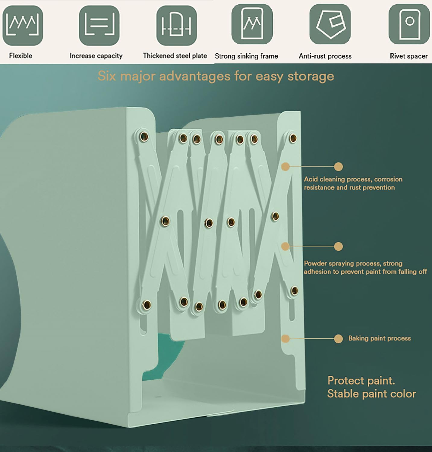 SYGA Bookends for Shelves, Book Organizer for Desk, Metal Bookends for Heavy Books, Book Holders for Shelves, Adjustable Decorative Bookends for Home Office(Light Green)