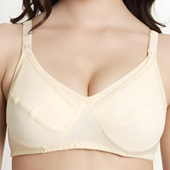 MOMISY Maternity Nursing Bra for Women | Non-Padded Cotton Blend | Wire-Free V-Neck Feeding Bra (Size 36 Beige)