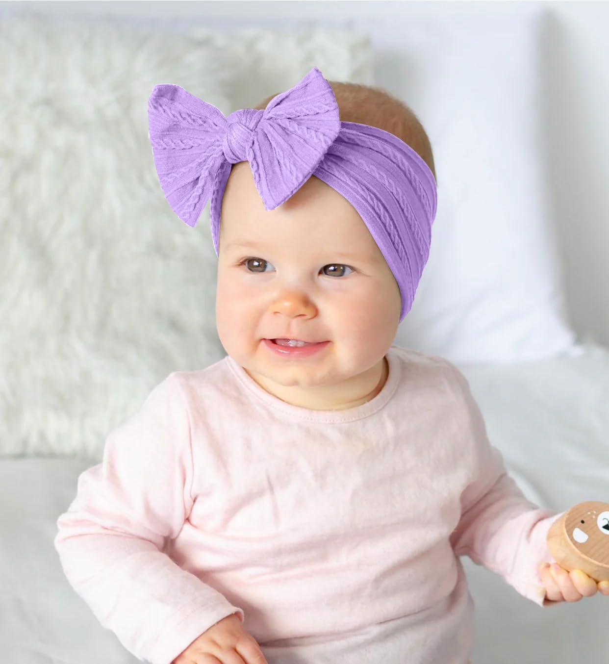 SYGA Baby Headbands Soft Nylon Bow Hairbands Strechable for Newborns, Infants, Toddlers and Kids 0-3 Years (Beige)