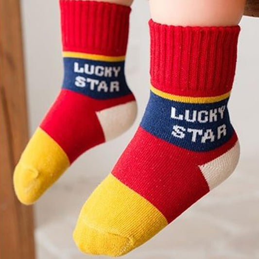MOMISY 5 Pairs Baby Girl Boys Tube ankle Socks for Baby Girl BoysToddlers Infant kids (Lucky Star, 3 year to 5 year)