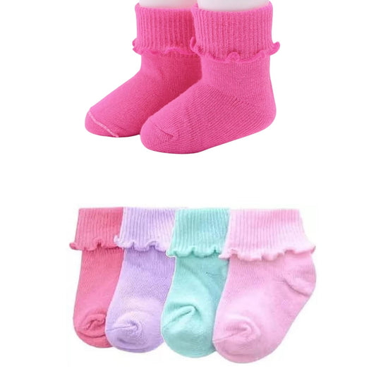 MOMISY Baby Girl Boys Toddlers Infant lace Socks Combed Cotton Stretch-Plain-Multicolour-Set of 4-0 to 1 Year