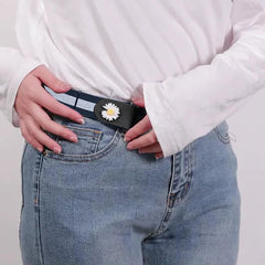 SYGA Jeans Belt Elastic Women's Punch-Free Decoration Flower buckle Style Lazy Belt