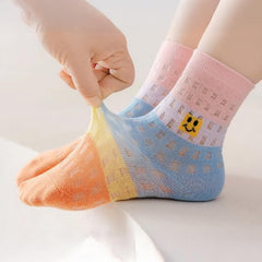 MOMISY 5 Pairs Baby Kids Girl Boys Tube Socks Toddlers Comfortable Ankel Length gifts (IN, Age, 3 Years, 5 Years, Rainbow Smiley)