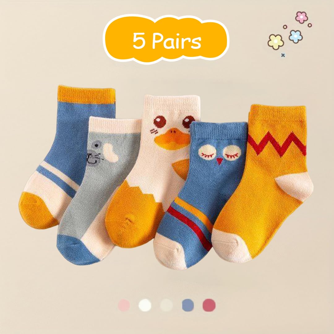 SYGA Baby Boys 5 Pairs Calf Length Socks Baby Autumn And Winter Cotton Socks, Baby Mid-Calf Socks 2-5 Year Baby, Assorted