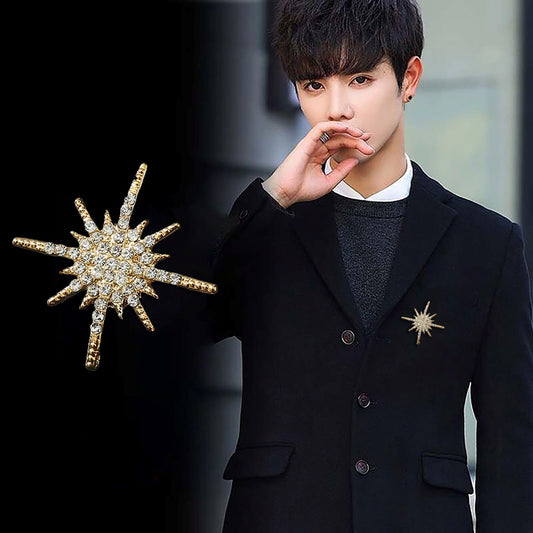 SYGA Men's Suit Chest Brooch Fashionable Rhinestone Decoration Diamond Clothing Accessories(Light Golden)