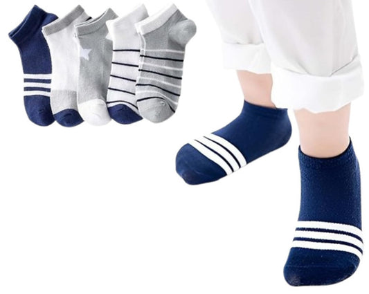 MOMISY 5 Pairs Baby kids Girl Boys Toddlers Infant Ankle Stretch Tube Socks (StripedStarLight, 6 Years-8 Years)