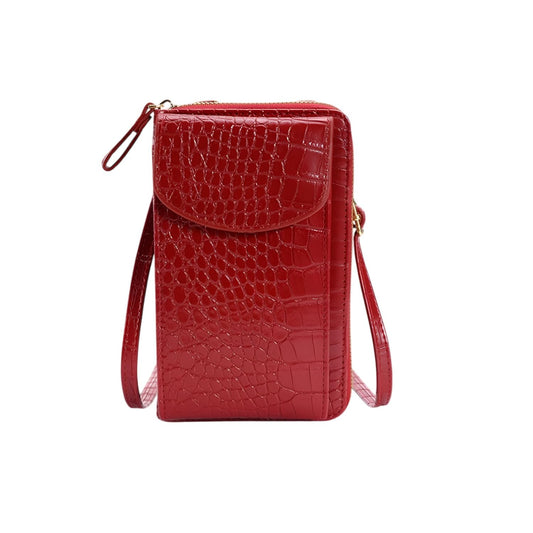 MOMISY Multi-Function Crossbody bags for Women Mobile Cell Phone Holder Card Pocket Bag Stylish PU Leather Sling Bags for Women Girls Purse Wallet Mini Shoulder Bags-Crocodile Pattern (Red)