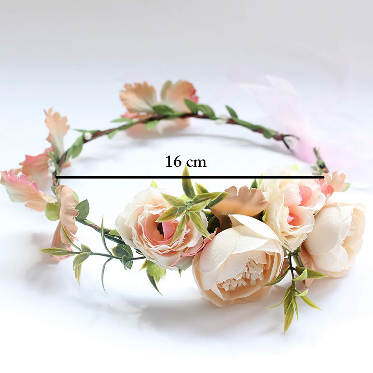 SYGA Women One Side Rose Floral Crown Hair Wreath Leave Flower Tiara Headband with Adjustable Ribbon