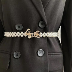 SYGA Pearl Adjustable Waist Belt with Hollowed Tassel Detail, Suitable Size for Waist 24-34 INCH