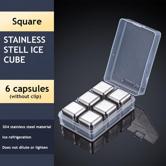 SYGA 6 Stainless Steel Whiskey Stones Ice Cubes with Container- Food Grade Quick-Frozen Ice for Wine - Metal Ice Cubes for Chilling Red Wine
