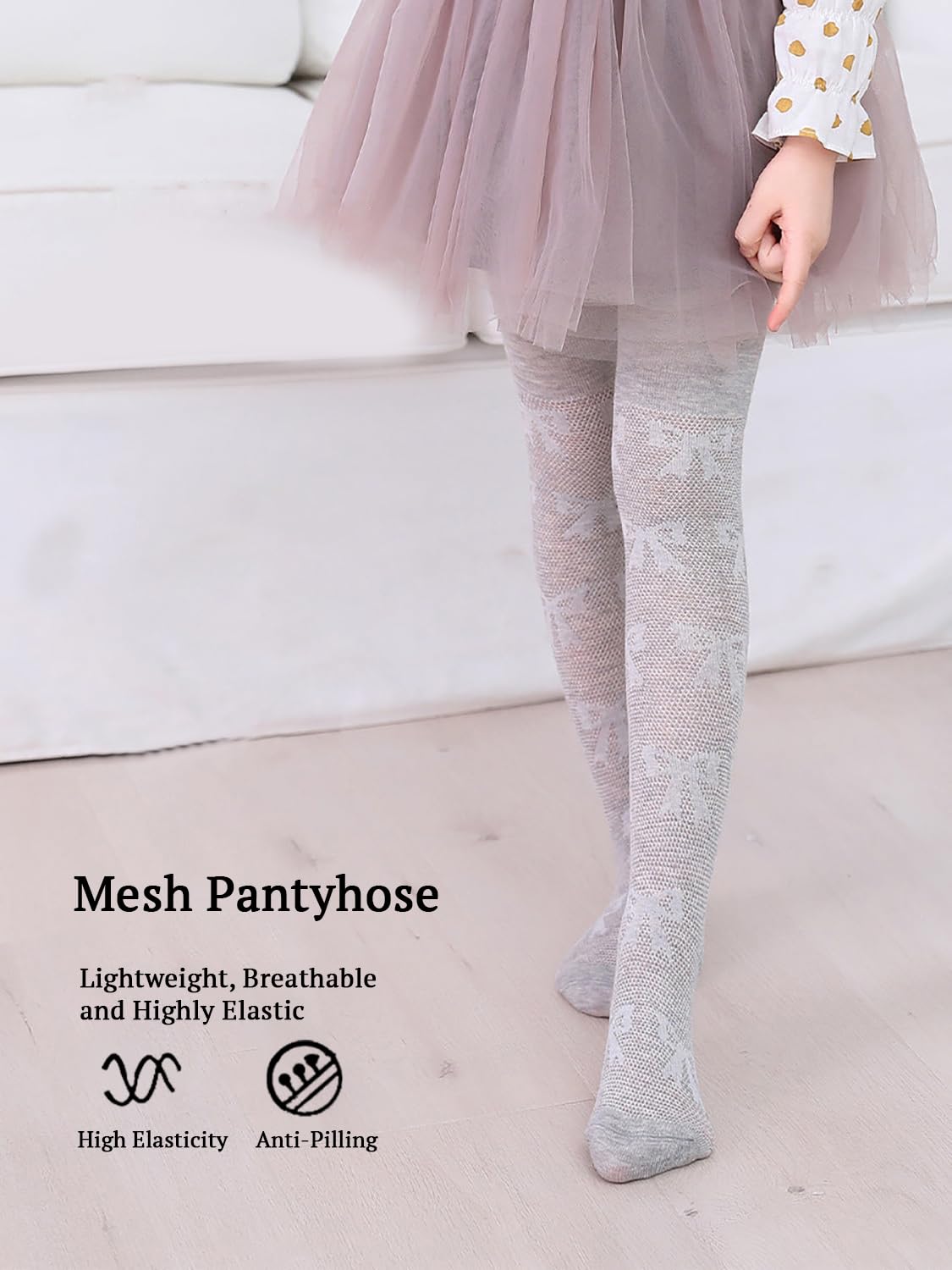 SYGA Children's Pantyhose Mesh Bow Girls Anti-Mosquito Leggings Size- L Suitable for 1-2 years(Grey)