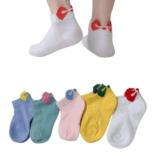 MOMISY 5 Pairs Baby Girl Boys Tube Socks Toddlers Infant Solid Color Boat Spring and Autumn Socks Stretch Baby Sock - Multicolor (IN, Age, 1 Year, 3 Years, Bow)