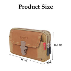MOMISY Nylon Travel Utility Pouch for Men's – Solid Color Outdoor Phone Bag with Buckle & Dual Zipper Compartments (Khaki)
