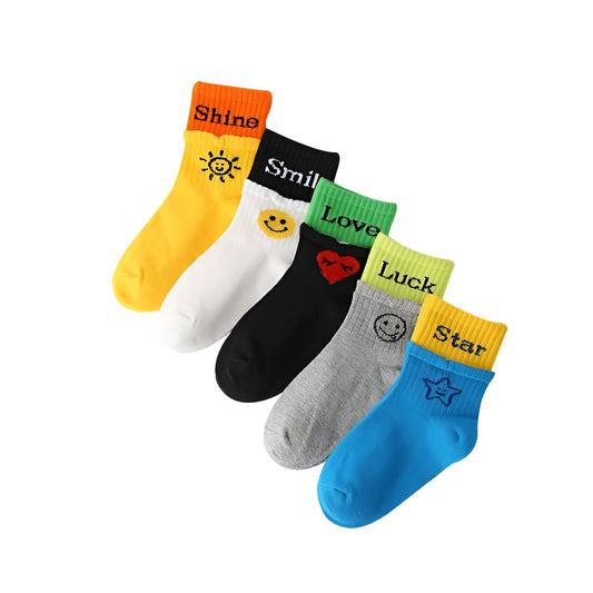 MOMISY 5 Pairs Baby kids Girl Boys Toddlers InfantmCotton Stretch Baby Socks (IN, Age, 1 Year, 3 Years, Star Shine)