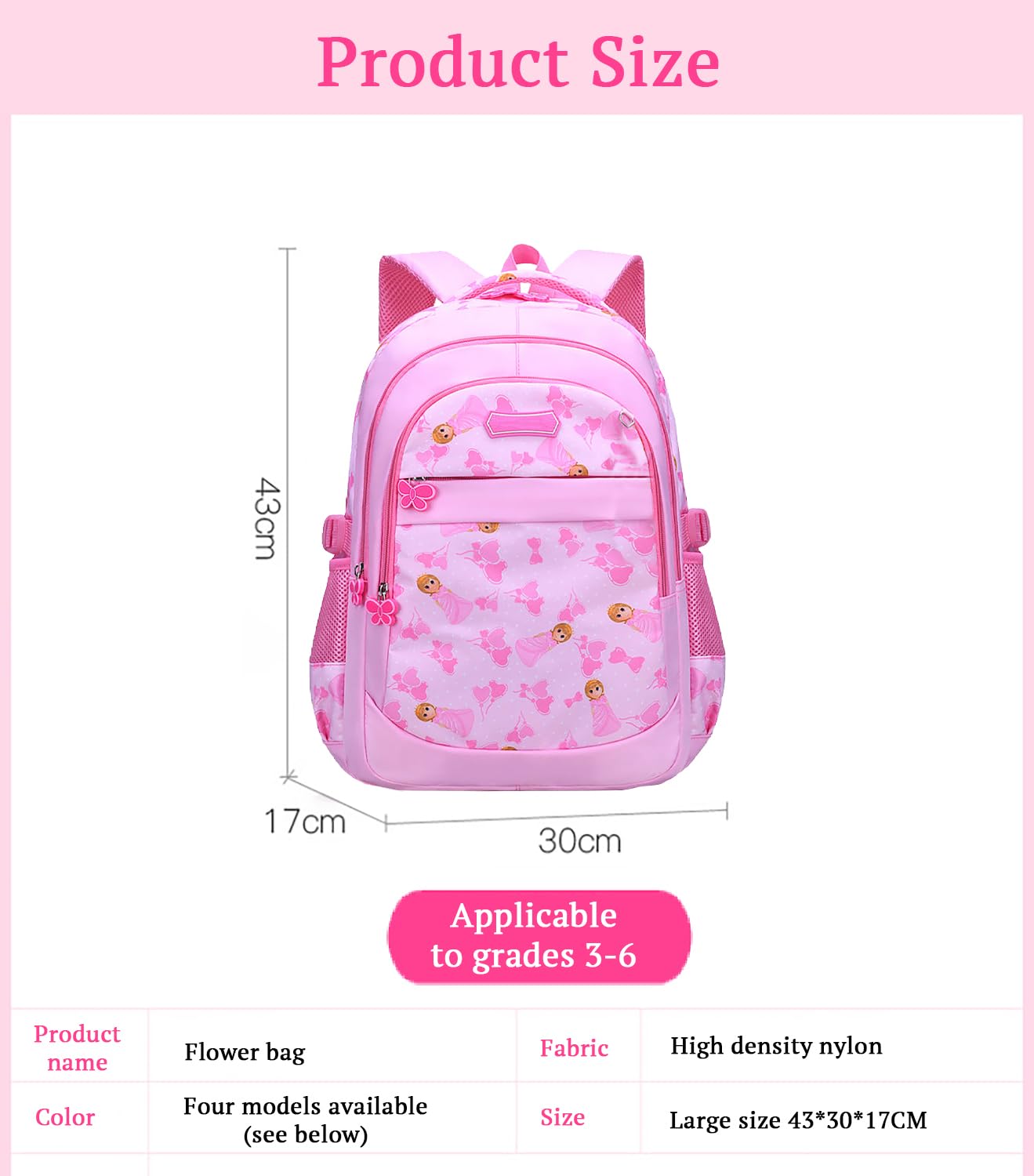 SYGA Girls Schoolbag, Lightweight and Cute Printed Design For Primary School Students (Pink)