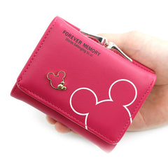 SYGA Women's Cute Mickey Mouse PU Leather Wallet with Iron Clip Stylish Card & Coin Purse(Rose Red)