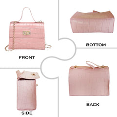 MOMISY Shoulder Sling Bag with Long Chain Strap for Women Crocodile Pattern Turn lock Closure Handbags Multipurpose Crossbody Bag Purse Ladies Bag (Pink, 1)