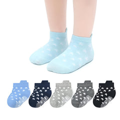 MOMISY Baby Girl Boys children Non Slip Socks Toddlers Infant Cotton Stretch Crew Anti skid-6 Pairs (AntiSkid-Star, 0 to 1 years)