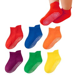 MOMISY kids Girl Boys children Non Slip Cotton Stretch Anti skid Socks-6 Pairs (AntiSkid-Dark, 3 to 5 years)