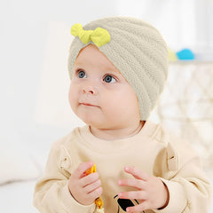 SYGA Baby Cap Unisex Turban Bow Cap Winter Knitted Hat streachable Ears Warm Wool Infant,Toddler 0-4 Years Beige