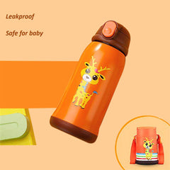 SYGA Cartoon Animal Pattern Stainless Steel School Drink Water Bottle for Kids with Straw_Elephant