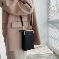 SYGA Women Phone Bag Ladies Wallet PU Leather Cell Phone Purse Mini Shoulder Bag with Strap Card Slots (Black, Forever Lovely)