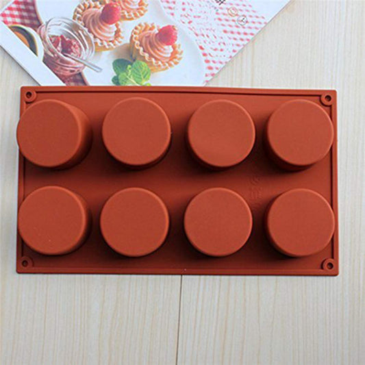 Syga DIY 3D Handmade 8 Holes Round Shape Silicone Cake Mould for Cupcake/Jelly/Pudding Cookie (Brown)