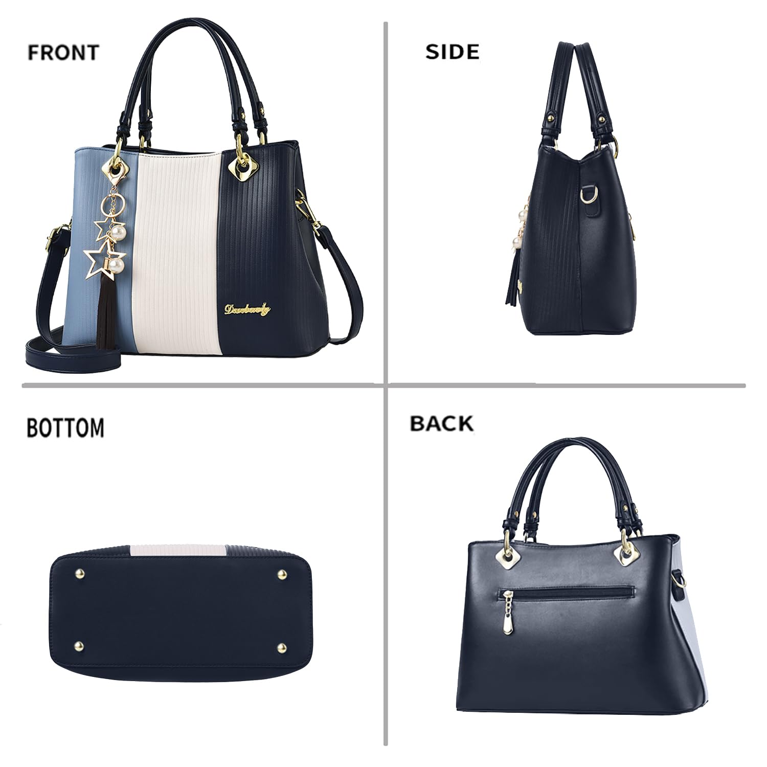 SYGA Handbags for Women with Multiple Internal Pockets in Pretty Color Combination, Women's Satchel Handbag(NAVY BLUE)