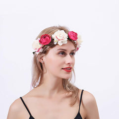 SYGA Women Silk Rose Floral Crown Hair Wreath Leave Flower Headband Tiara with Adjustable Ribbon for Girls, Pack of 1 - Blue