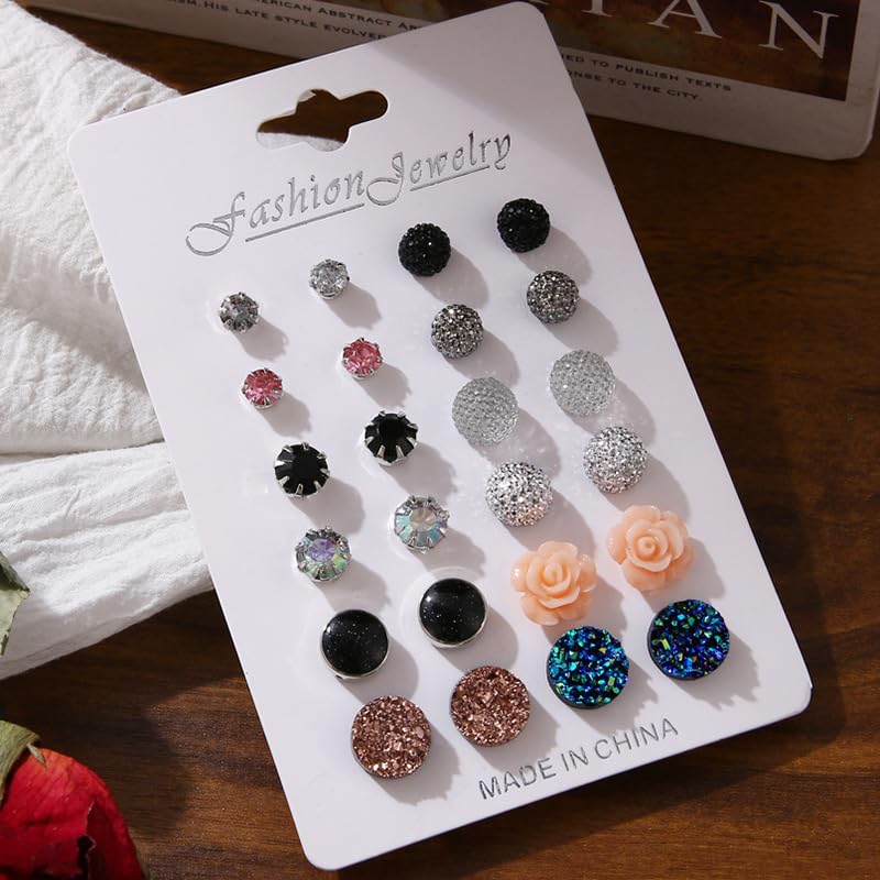 SYGA 12 Pairs Women's & Girls Earing Sets, Gift For Girls styles like studs, hoops, and dangly earrings set