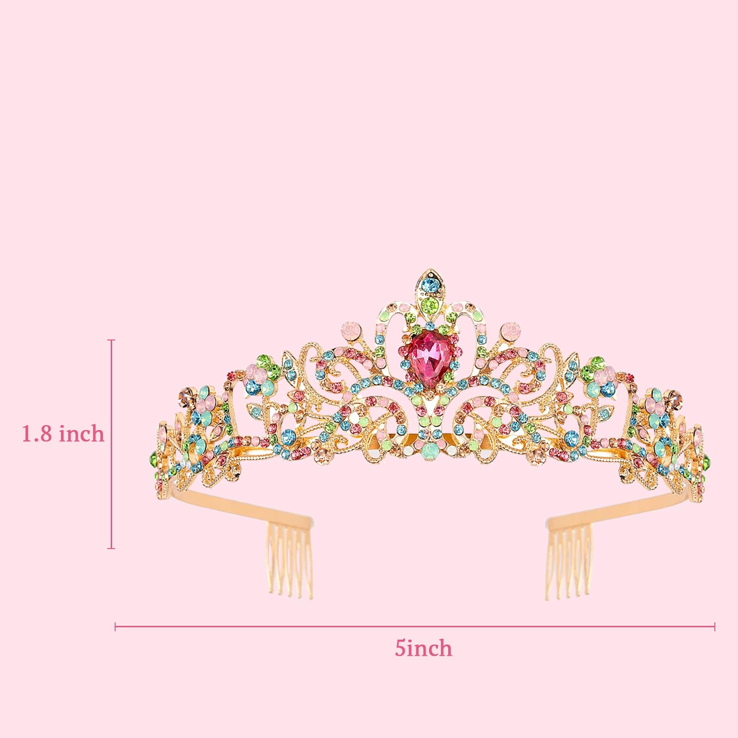 SYGA Bridal Princess Girl Tiara and Rhinestone Crown Headband Hair Accessories for Women Wedding Ceremony Party (Gold plating + Multicolor)