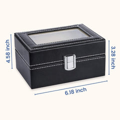 SYGA Faux Leather Finish 3 Slot Cavity Wrist Watch Storage Box Display Case Organizer with Glass Window (Black)