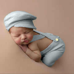 MOMISY Newborn Baby Photography Prop Outfits Solid Suspender Hat Photo Shoot Costume for 0-6 Months (Grey)