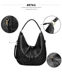 SYGA PACK OF 2 Women's Shoulder Cross-Border Large Capacity Hobo Bag with Wristlet(BLACK)