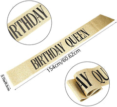 SYGA Birthday Queen Sash Birthday Party Sash Shiny Glitter for Women Girls Princess Elegant Party Decoration Accessory Supplies Gifts for Girl Women with Fun Party Queen Lettering-Gold, 154cm Long