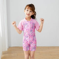 SYGA Children's Swimsuits for Girls Horse with Flowers and Stars-XL Size Perfect for Kids Age 7-8 Years Old (Pink)