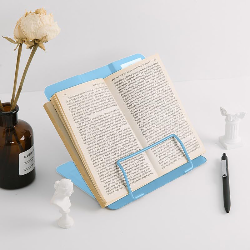 SYGA Reading Bookshelf Metal Mini Book Stand,Book Holder, Hands Free, Adjustable Cookbook,Documents Holder, Portable Bookstand for Music Books, Textbook, Recipe,Tablet, Ipad(Blue)
