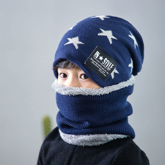 MOMISY Kids Winter Hat and Scarf Set, 2Pcs Warm Knit Beanie Cap and Scarf for 5-10 Years Old Boys and Girls (Blue S)