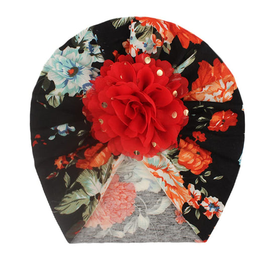 SYGA Baby Turban Hat, Toddler Beanie Cap Infant Hat 6 Month-4 Years Cotton Floral Baby Cap Headwear Unisex with Big Flower Soft Cute Hat