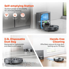 ILIFE T20s Pro Robot Vacuum Cleaner with Advanced LiDAR Navigation, Self-Emptying for Up to 10 Weeks, 6500Pa Suction, Simultaneous Vac and Mop, Multi Floor Maps, Customized Cleaning, App, Alexa & GH