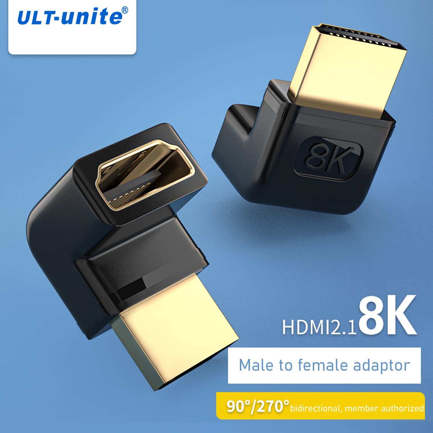 SYGA HDMI 2.1 8K Male to Female 90 Degree Right Angle Bend Adapter for Computer TV Ultra HD Adapter