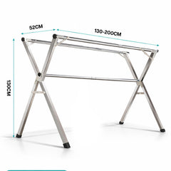 STANSY Extendable Double Rod Clothes Drying Stand, Foldable Galvanized Steel, Adjustable Length 130-200 cm, Heavy Duty Laundry Rack for Indoor and Outdoor Use