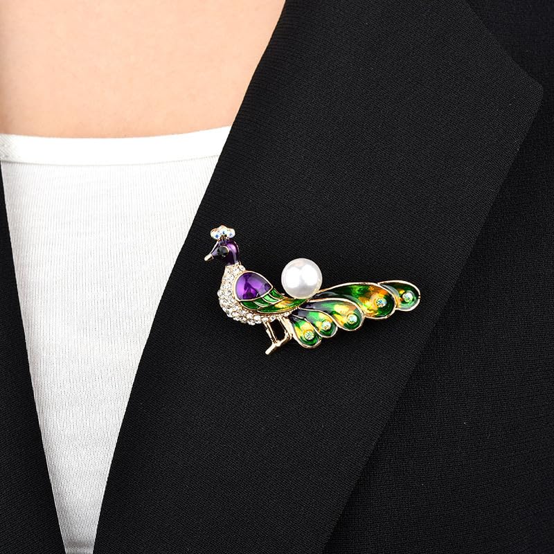 SYGA Brooch Peacock Pin Fashion Crystal Rhinestone Jewellery Pin Vintage Accessories Decoration Clothing Bouquet Brooches for Bridal Women Girl (Peacock)