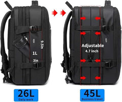 BANGE Travel Backpack, Carry On Backpack Durable Convertible Duffle Bag Fit for 17.3 Inch Laptop and Women, BLACK, LARGE-BLACK-45L, Business